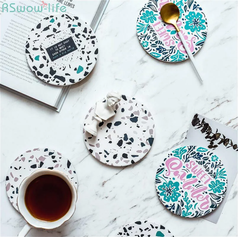 

Nordic Creative Anti-Skid Anti-Scalding Pendulum Decoration Of Absorbent Ceramic Pad Coasters Cup Mat Dessert Tray Drink Coaster