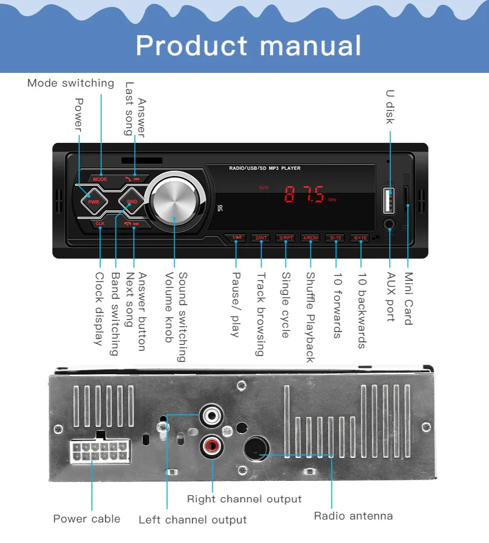 Радио, mp3-плеер, FM, автомобильное радио, TF/AUX, Авторадио, Bluetooth, громкая связь, автомобильное аудио, 12 В, SD, USB, радио, стерео, 1788/1788E