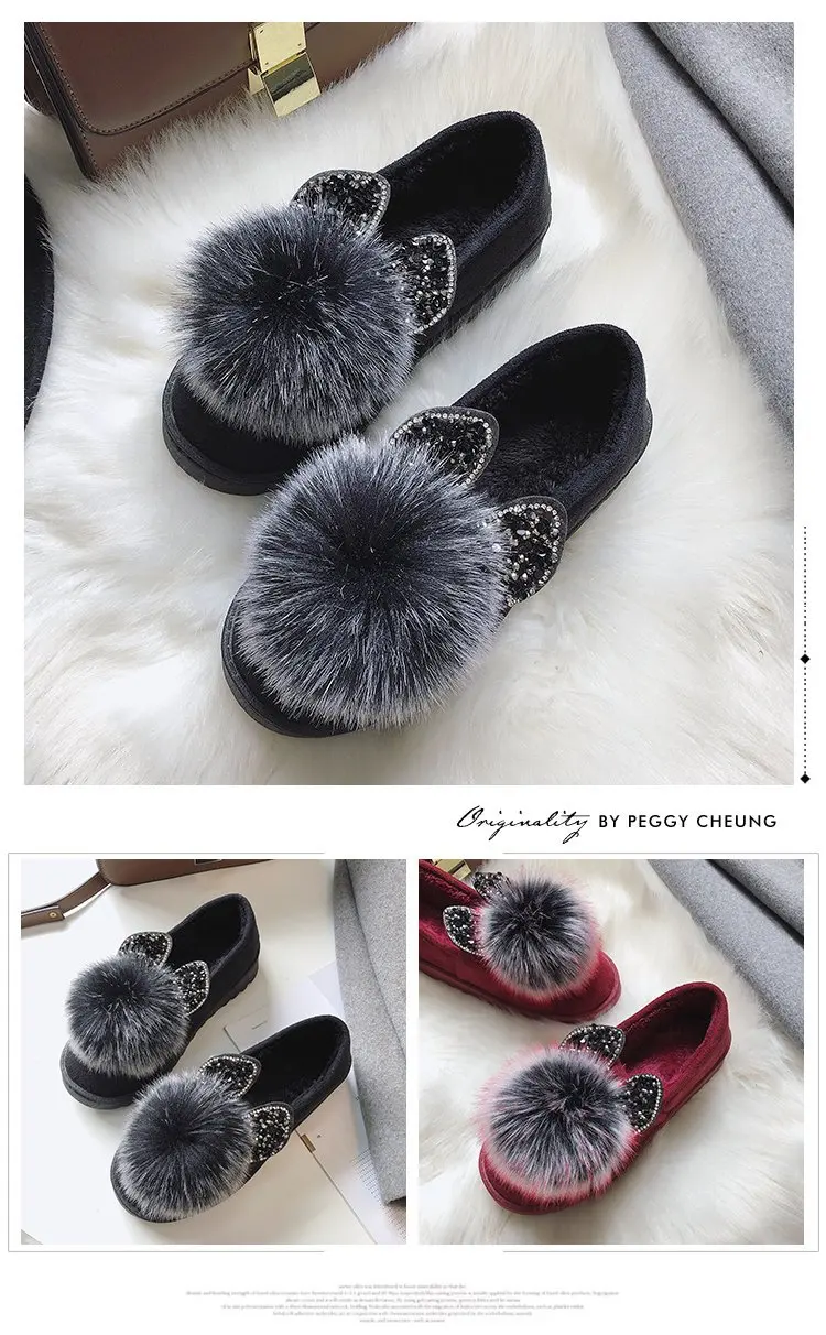 Для женщин на платформе; обувь из материала на основе хлопка на зиму в Корейском стиле Обувь с рисунком из мультфильмов с плюшевой подкладкой; обувь в горошек; теплые Стразы для дома; женская обувь
