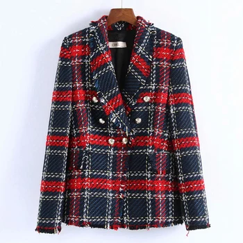 

Contrast color patchwork plaid Autumn blezer femenina Elegant office ladies jackets and blazers Casual fashion women outwears