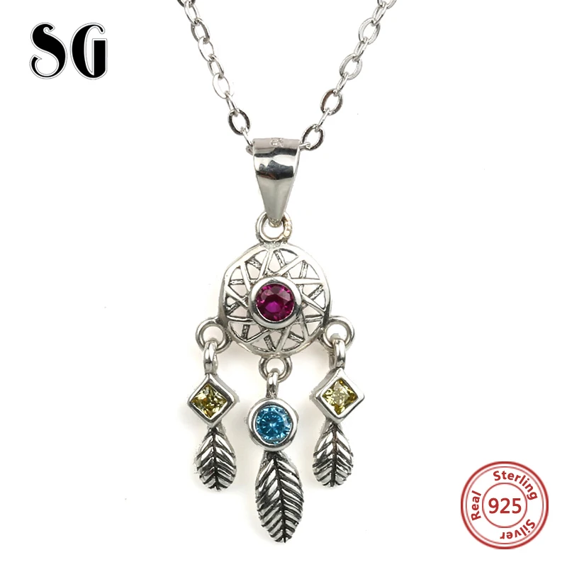 

SG lovely dreamcatcher charms pendant necklace 925 silver chain with crystal CZ diy fashion jewelry for Valentine's Day gifts