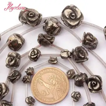 

8,10,12,14,16mm Carved Rose Flower Pyrite Beads Natural Stone Loose Beads For DIY Women Necklace Bracelet Jewelry Making 15"