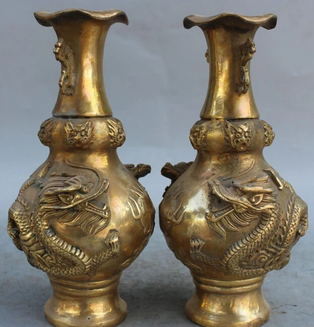 SCY 9&quotMarked Chinese Dynasty Palace Bronze Brass Dragon Play Bead Vase Bottle Statue R0709 B0403 | Дом и сад