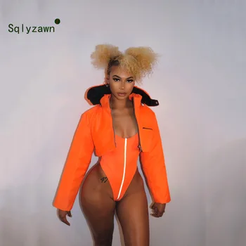 

2019 Summer Sexy Nightclub Reflective Strip Slim Bodysuit Skinny Orange Body Mujer Swimwear Bodycon Rompers Women Beach Jumpsuit