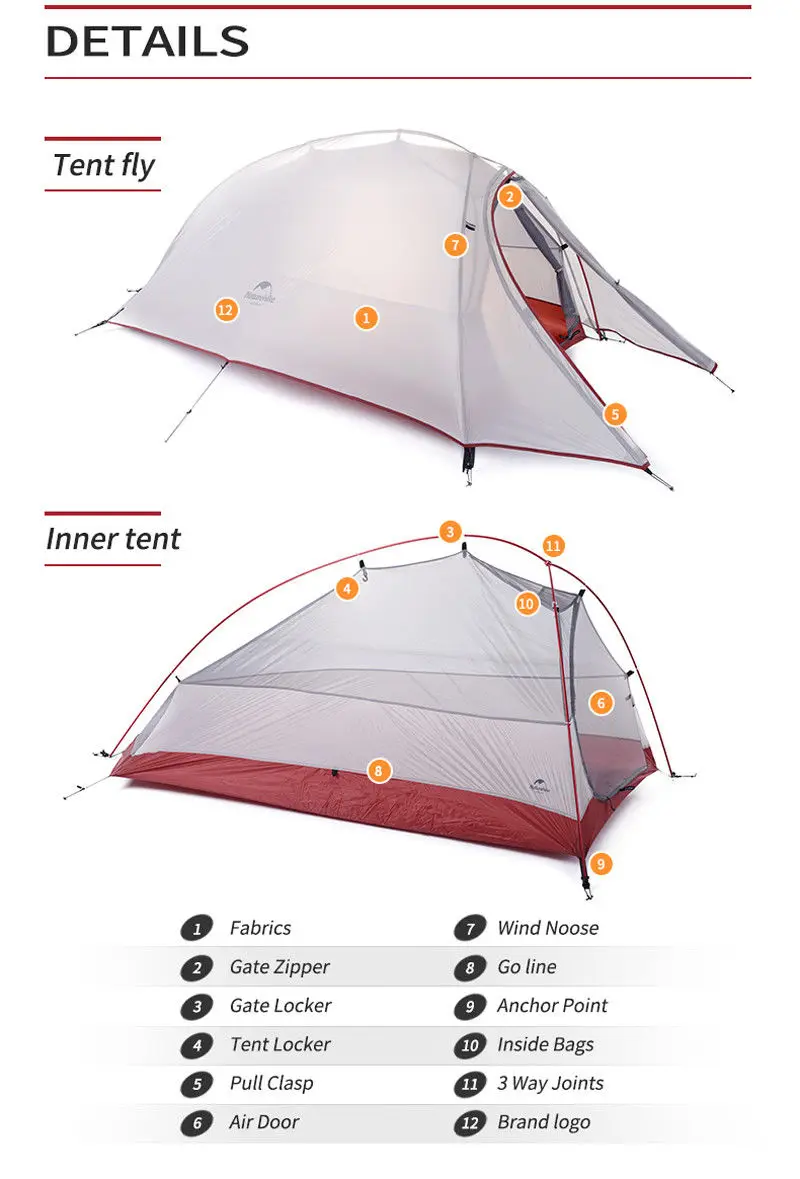 Naturehike CloudUp серии Сверхлегкий альпинистский тент водонепроницаемый 20D/210T ткань палатки для 1 человека с наземным ковриком