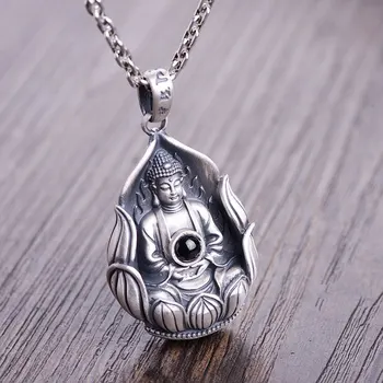 

FNJ 925 Silver Buddha Pendant Lotus Punk Original Pure S925 Thai Silver Pendants for Men Jewelry Making