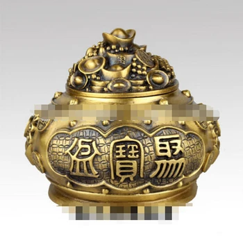 

ymy---517+++ 6" China Bronze Treasure Bowl Wealth Ingot Yuanbao Money Statue