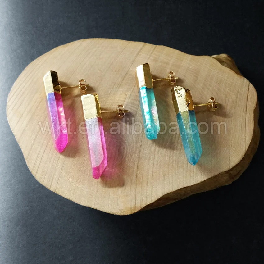 

WE-E132 Lovely earrings natural Tiny Aura crystal quartz studs colorful earrings raw quartz earrings free shopping