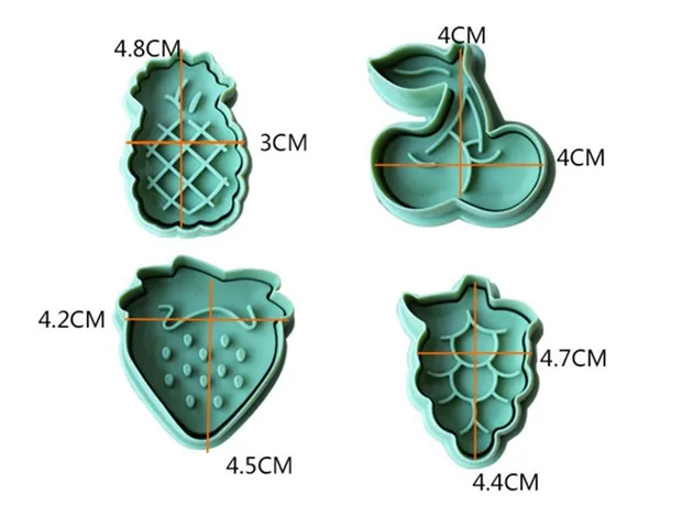 4 шт фруктовый узор Пластиковая форма для выпечки, кухонный бисквит формочка для печенья, Плунжер 3D штампы инструменты для украшения тортов из мастики