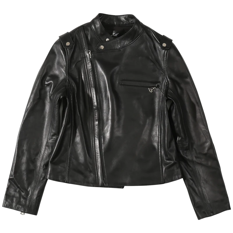 2019 spring version of sheepskin motorcycle jacket leather women's jacket short Slim was thin real leather jacket