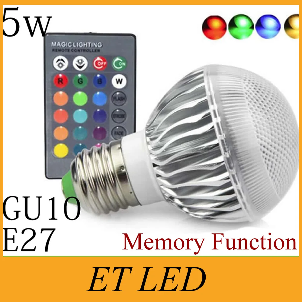 

Memory Function DHL Free Ship 5W RGB led bulbs light E27 E26 E14 led lights RGB led lamp ac 110-240v + 24keys ir remote control