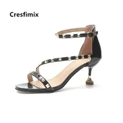 Cresfimix/Женские Модные Классические босоножки высокого качества на высоком каблуке с заклепками женские весенние сандалии крутые сандалии