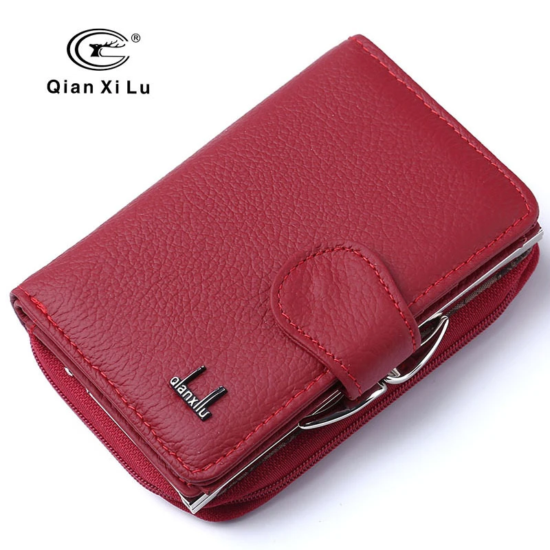 Qianxilu marca mujeres del cuero vaca cuero Zipper Hasp doblar monederos mujer carteras titular de la tarjeta|wallet holder|wallet cowhidepurse female -