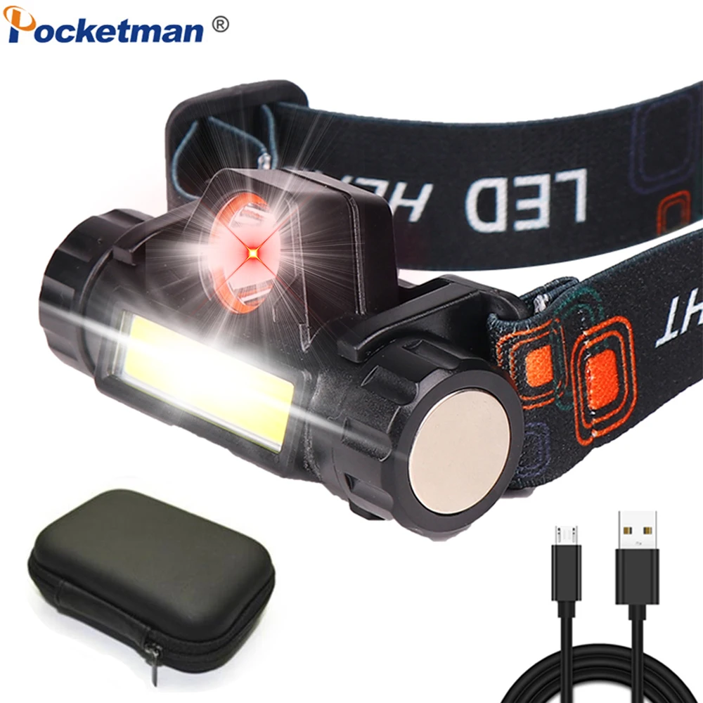 LED Headlamp USB Rechargeable Flashlight Waterproof Head Lamp Torch Camping