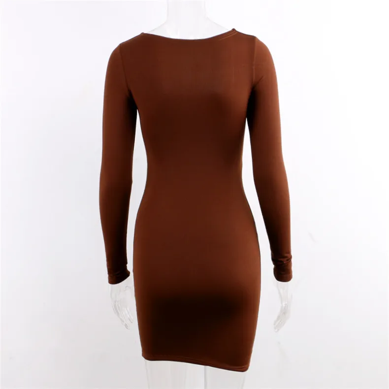 Forefair Long Sleeve Sexy Bodycon Dress Women Club Autumn Basic Solid Square Neck White Red Black Woman Mini Dress Winter