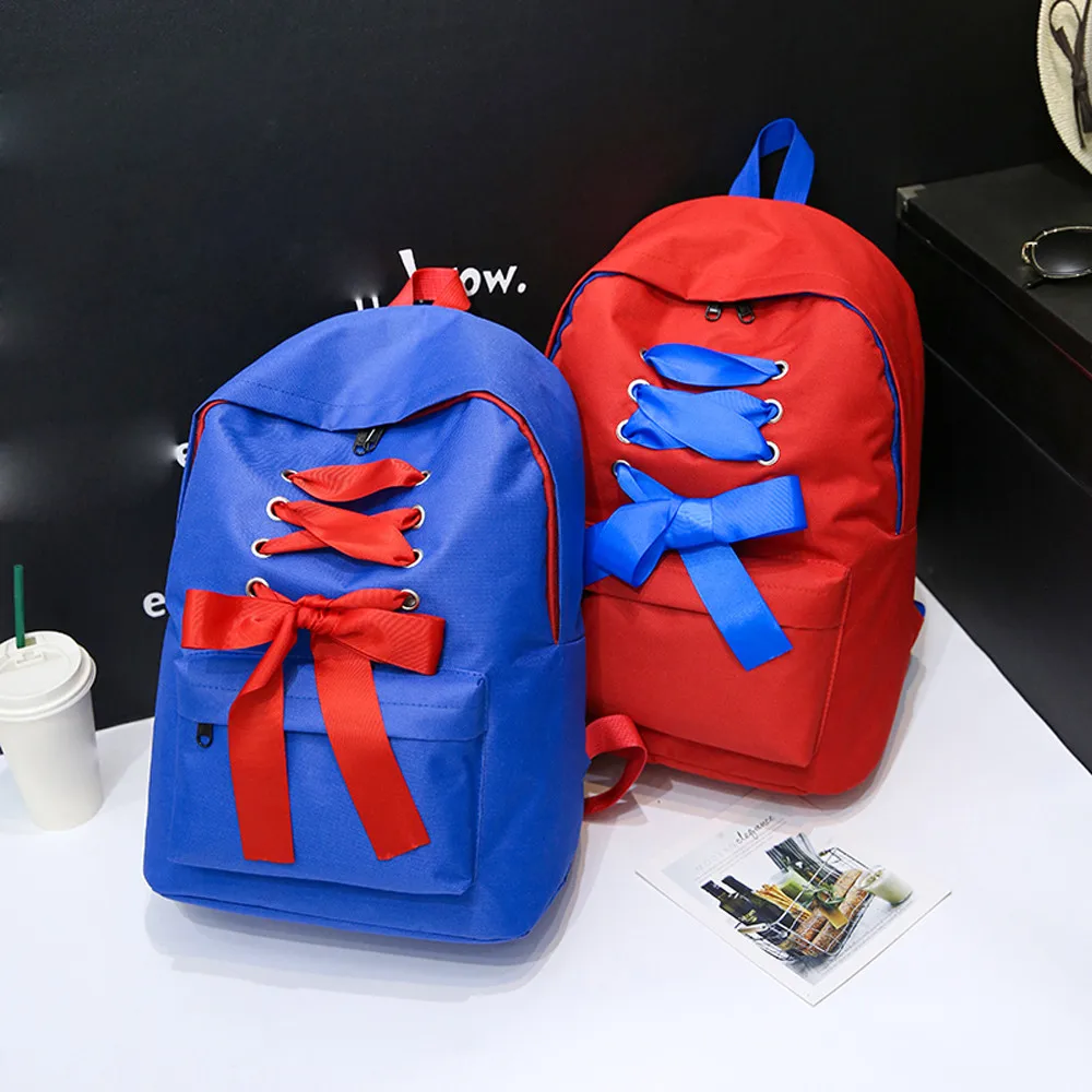 

Simple Canvas Backpack Women Girl Rucksack Bowknot Student Bag Women Backpack travel bag backpack for Women Men H30515