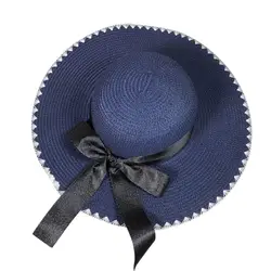 Летняя женская плоская Солнцезащитная шляпа Европейская Повседневная модная элегантная бантик с широкими полями Солнцезащитный козырек