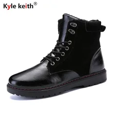 Kyle Keith Motocycle Boots Men High Top Riding Flock Shoes Men’s Patchwork Fashion Winter Boots Motor Leather Shoes Color BLACK