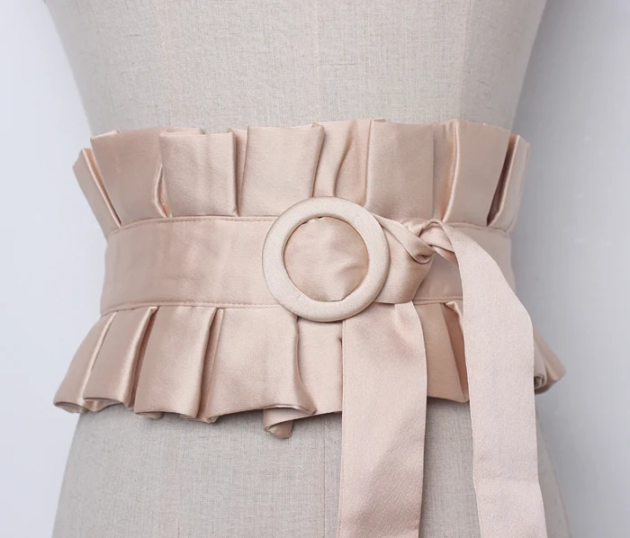 Для женщин взлетно-посадочной полосы моды широкие плиссированные Широкие пояса женские винтажные платья Корсеты пояс с пряжкой украшения