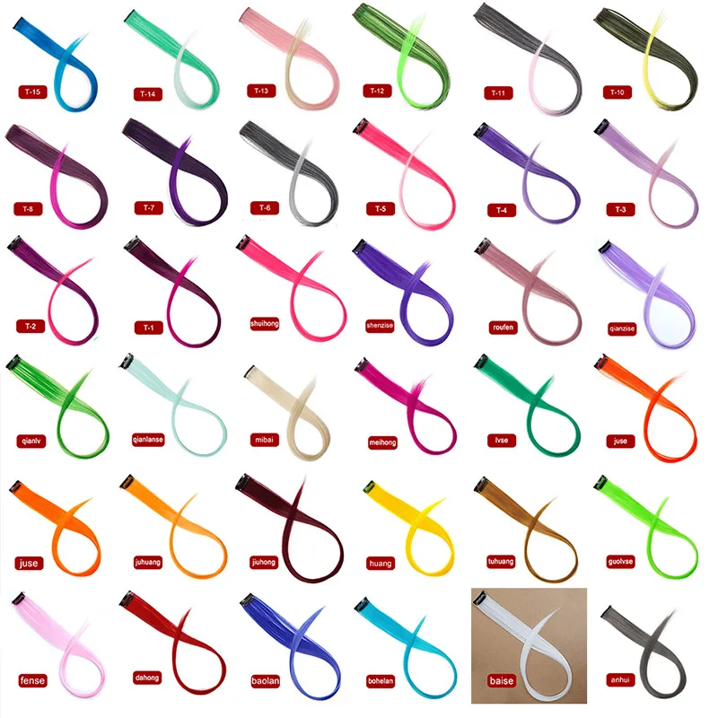 Spring Sunshine 10 Pcs Clip In One Piece Hair Extensions Long Straight Heat Resistant Synthetic Pink Green Hair Pieces