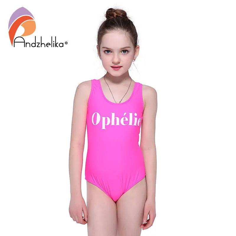 

Andzhelika Girls Swimwear One Piece Swimsuit Letter Sports Bodysuit Backless Girls Beach Bathing Suit Children Swimming Suit