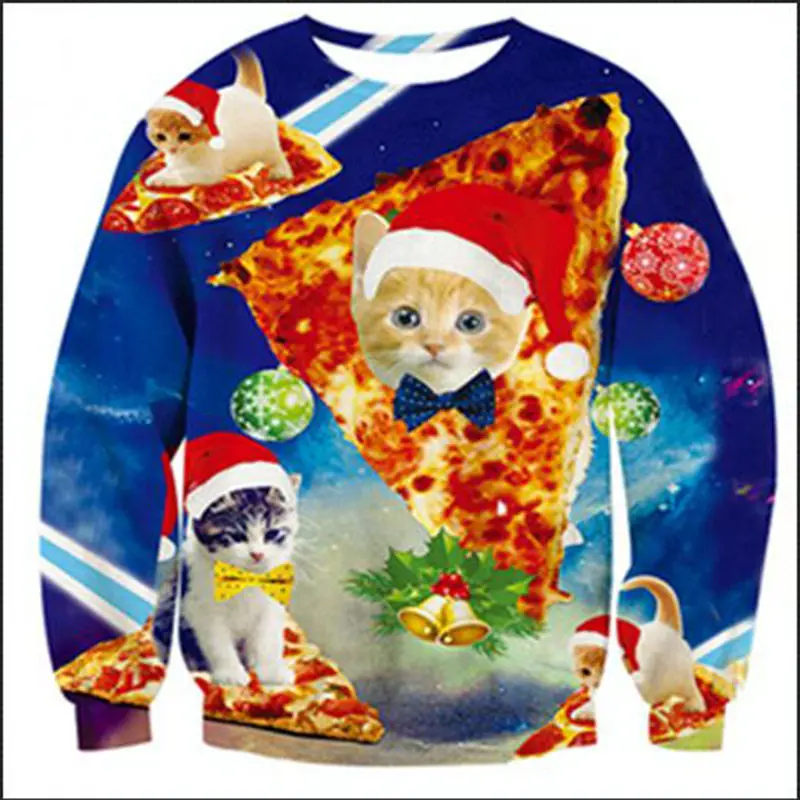 Новое поступление забавные Рождество кошка пицца 3d Кофты для мужчин женщин джемпер толстовки унисекс пуловеры для повседневное верхн