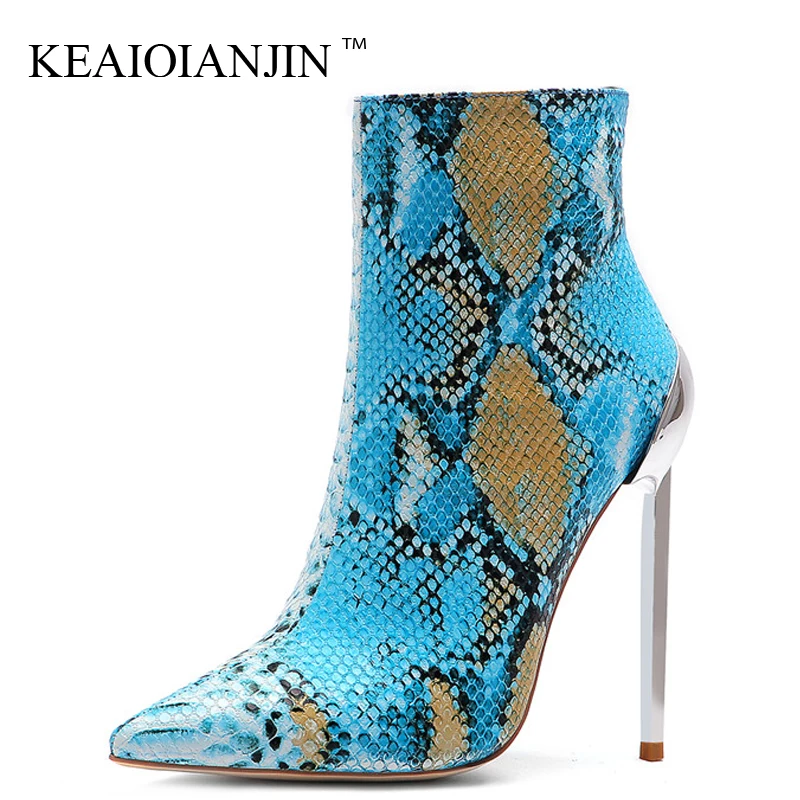 KEAIQIANJIN Autumn Snakeskin Women's Ankle Boots Woman High Heels Shoes Metal Decoration Martin Boots Snakeskin Chelsea Boots KEAIQIANJIN Autumn Snakeskin Women's Ankle Boots Woman High Heels Shoes Metal Decoration Martin Boots Snakeskin Chelsea Boots