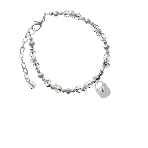 Silvertone Hammered Lock with Heart and Clear Crystals Clear Beaded Bracelet