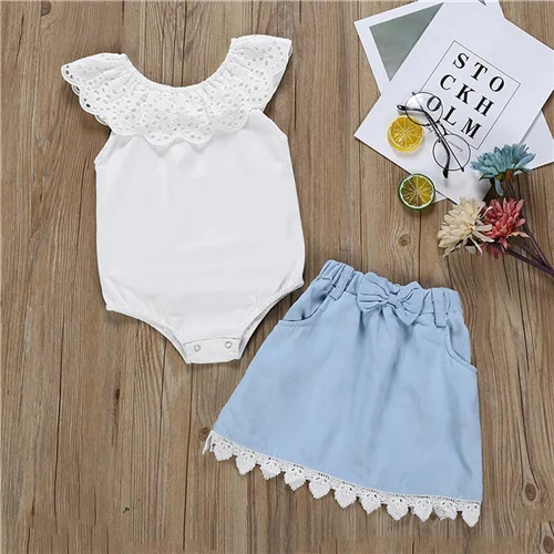 SHEIN Kiddie Contrast Lace Ruffle Cute Jumpsuit With Bow Front Skirt ...