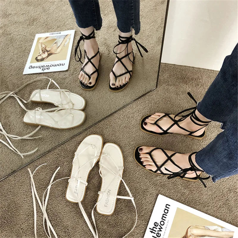 

Women Sandals 2019 Fashion Summer Shoes Woman Flat Sandals Hemp Rope Lace Up Gladiator Sandals Non-slip Beach Chaussures Femme