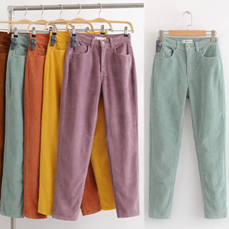 

2019 New Hot Color Corduroy Pants Autumn Woman Mid Waist Ankle Length Loose Harem Pants Trousers Femme Casual Long Pants