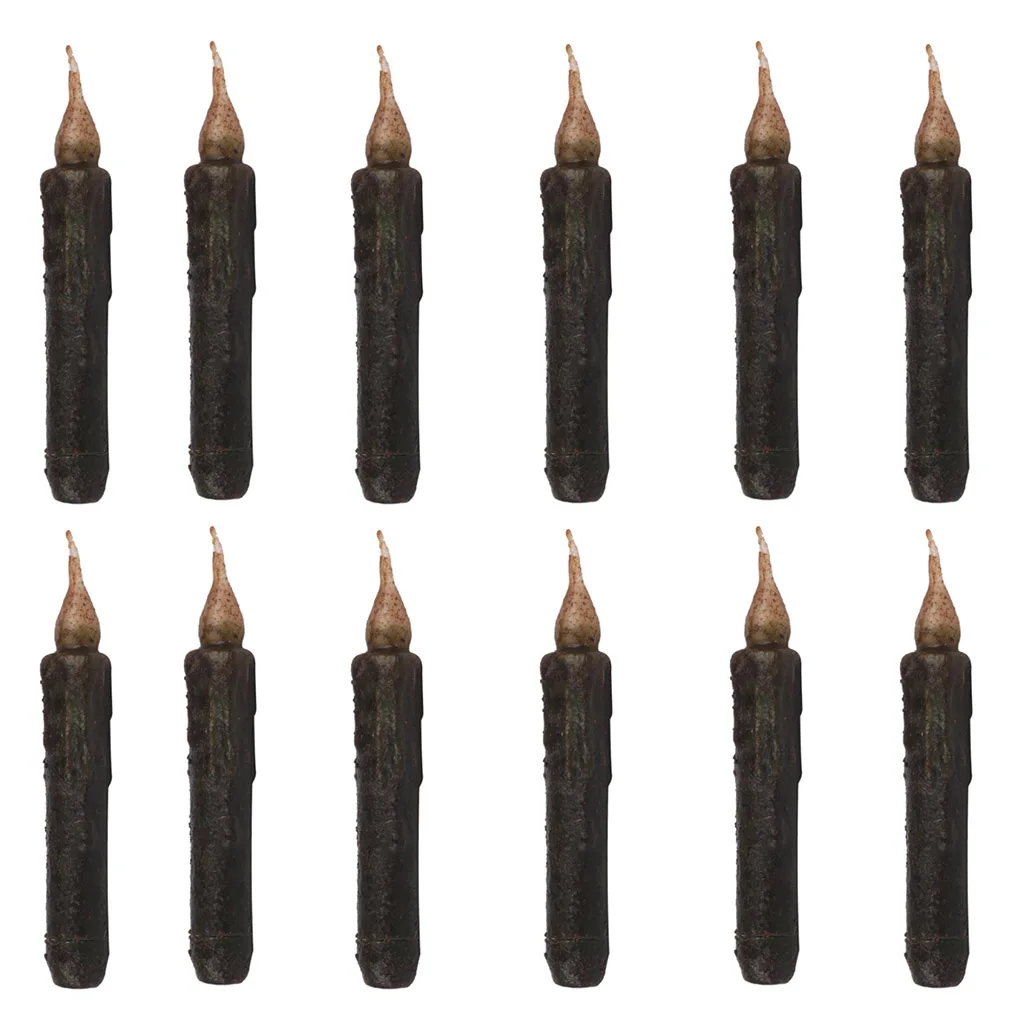 12Pcs Pack 170mm Vintage Style Black Wax LED Candle Taper Candle Flameless Pillar Candle For Wedding Birthday Party Table Decor