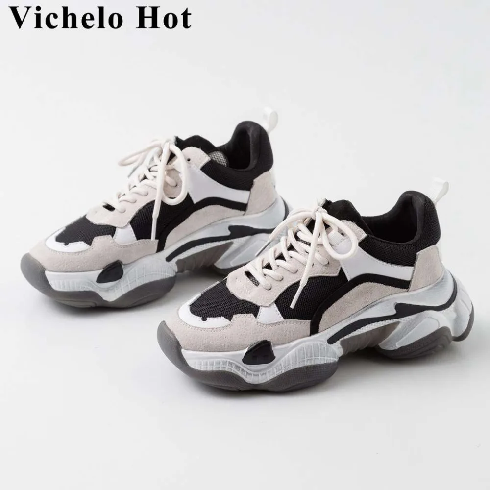 

Vichelo Hot handsome girls plus size high bottom lace up mixed colors sneakers British style campus party vulcanized shoes L38