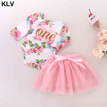 

2Pcs Clothing Set Baby Girl Summer Outfits 1st Birthday Romper Top Sleeveless Floral Tutu Skirt