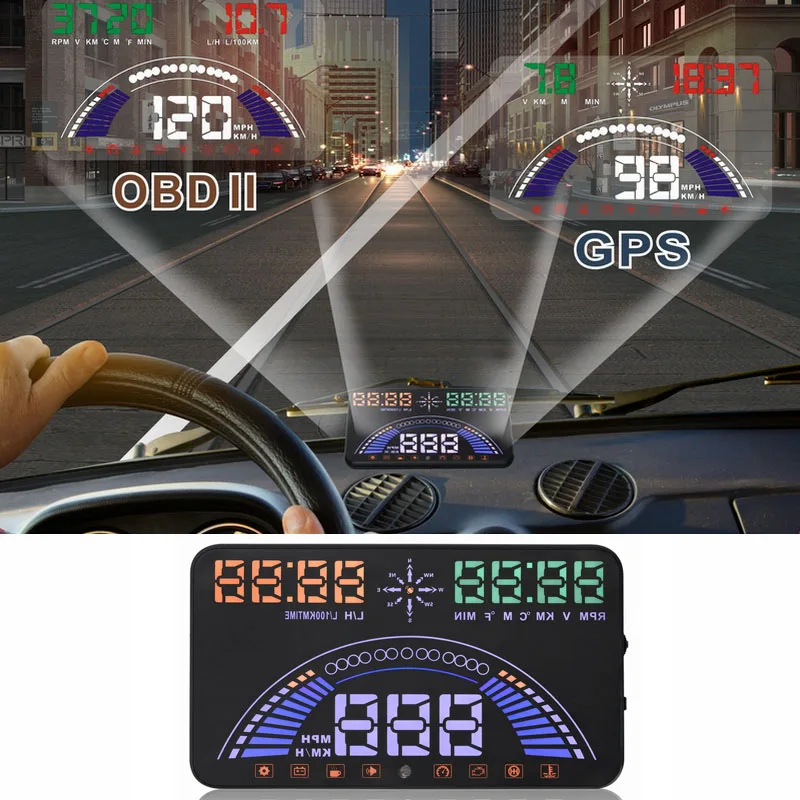 

Car electronics 5.8" S7 Digital speed projector Car Head Up Display GPS Speedometer hud #iCarmo for cars with OBD2/EUOB