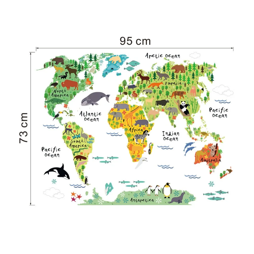 73*95cm New Animal World map background removable wall stickers home