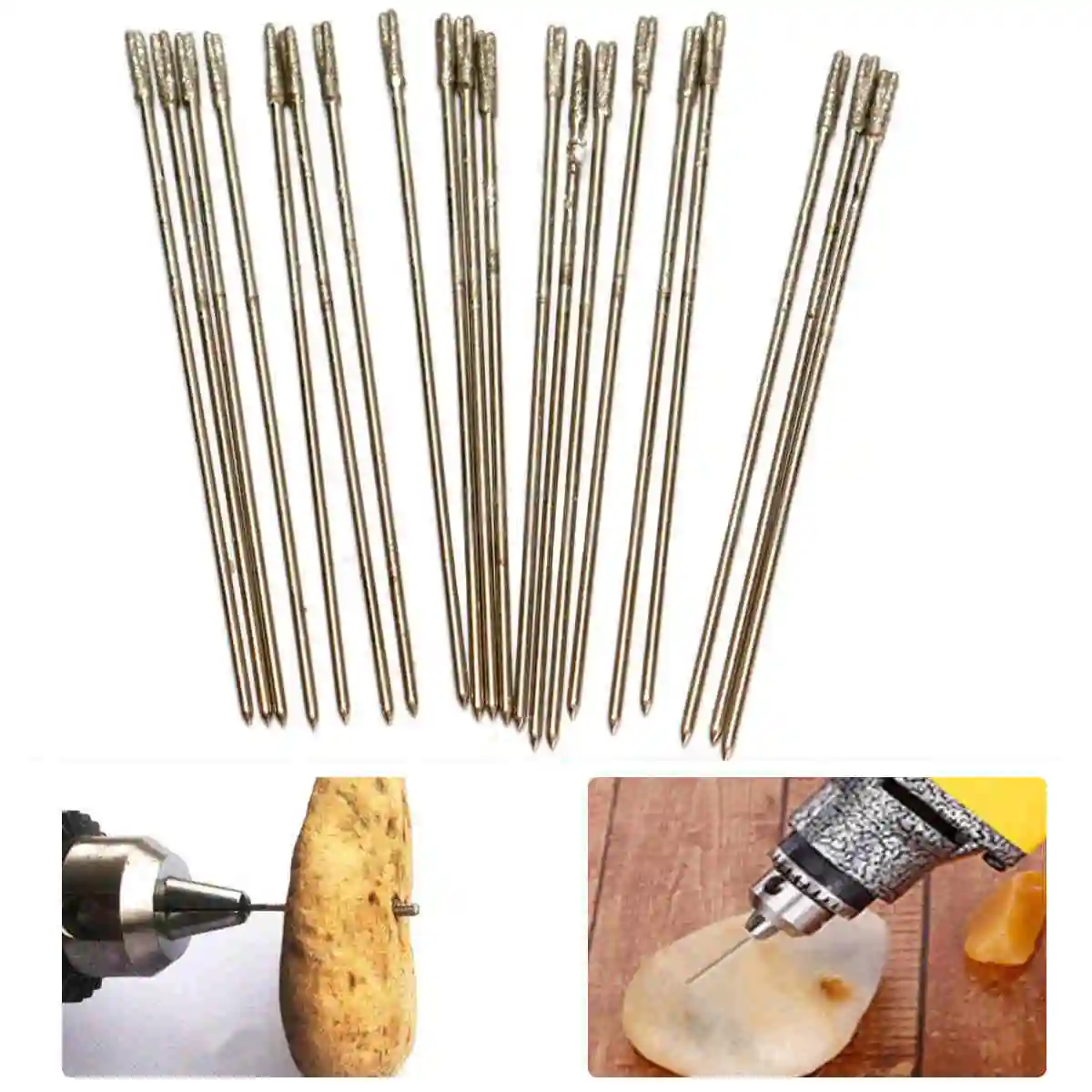 20pcs/set Solid Diamond Coated Drill Bits Hole Lapidary Needle Jewelry Agate 1mm New