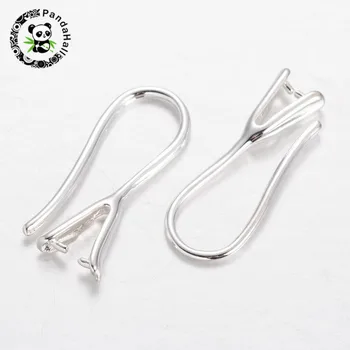 

10pcs Silver Color Brass Earring Hooks Jewelry Findings for Jewelry Making DIY, 21x8x2mm; Pin: 0.7~1mm