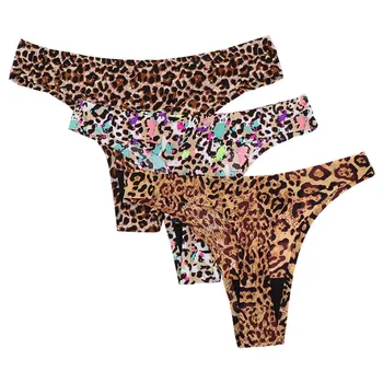 

Plus Size Women Sexy Thongs Leopard Female T-back Seamless Underwear Panties G String Ultra-thin Briefs Lingerie