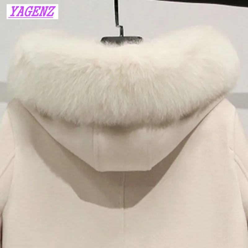 New Autumn Winter Warm Woolen Jacket Women Korean Long Wool coat Young Women High quality Lmitation fox fur collar Overcoat B313