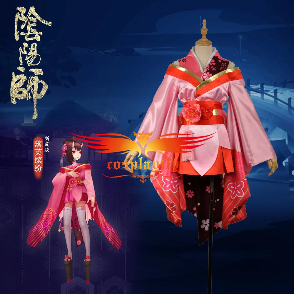 

Japanese Hand Tour Onmyoji Peach Blossom Banshee Skin Fallen Flowers Pink Dress Kimono Matte Satin Outfit Cosplay Costume