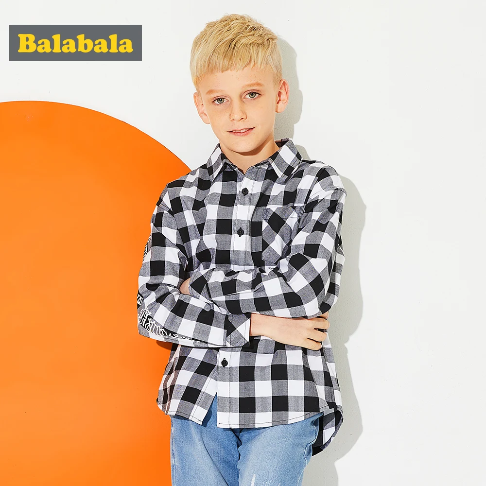 

Balabala Boys 100% Cotton Checked Shirt with Turn-Down Collar in Regular Fit Teenage Boy Shirt with Chest Pocket Tapered Waist