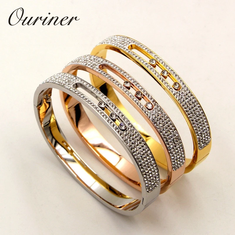 Stone Turnable Bangles For Women Slide Lover Full Crystal Bracelet U Buckle Bangle