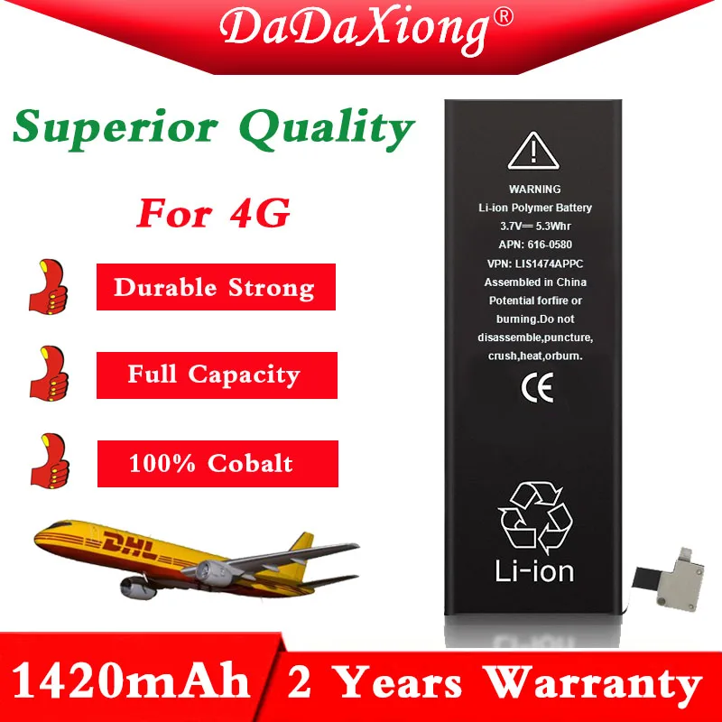 

2018 Original 10pcs/lot Superior Quality Battery for iPhone 4 4G 100% Cobalt Cell TI CPU 1420mAh 3.7V 0 cycle replacement repair