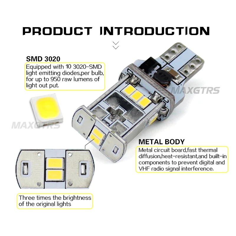 MAXGTRS 2x новое обновление Чрезвычайно яркий T15 W16W Canbus SMD3020 912 921 белый 4300K