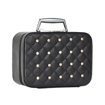 

Fashion With Diamond Portable Leather Makeup Bags Large Capacity waterproof Cosmetic Trunk Bag Causal Travel Make Up Box Case