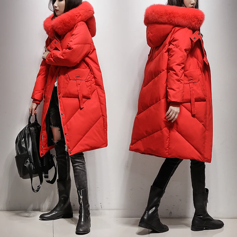 LYNETTE'S CHINOISERIE Winter Original Design Women Brief Loose X-long Hooded White Duck Down Coat Jackets Outerwear