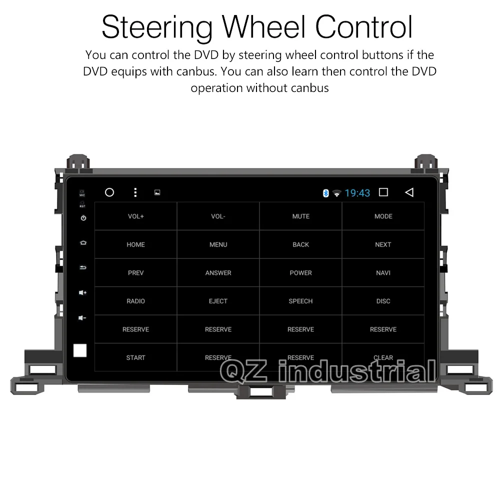 Clearance QZ industrial HD 10.1inch Android 8.1 T3 car dvd player for Toyota highlander 2015 with Canbus Radio GPS BT 3G 4G WIFI RDS Map 3
