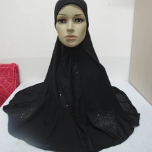 H927 новейший большой размер мусульманский хиджаб с цветочными принтами, только черный цвет, быстрая