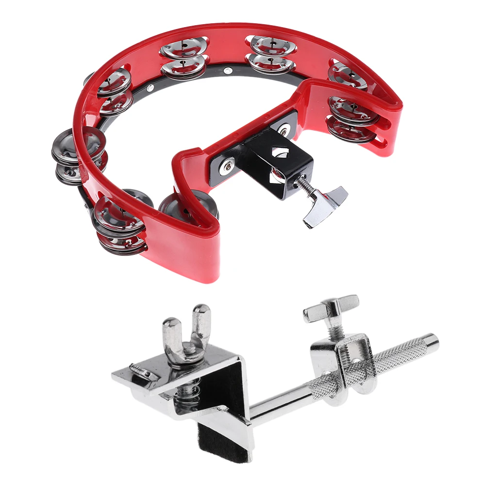 Tambourine Rattle Percussion with Clip Holder for Stage Performance Accompaniment
